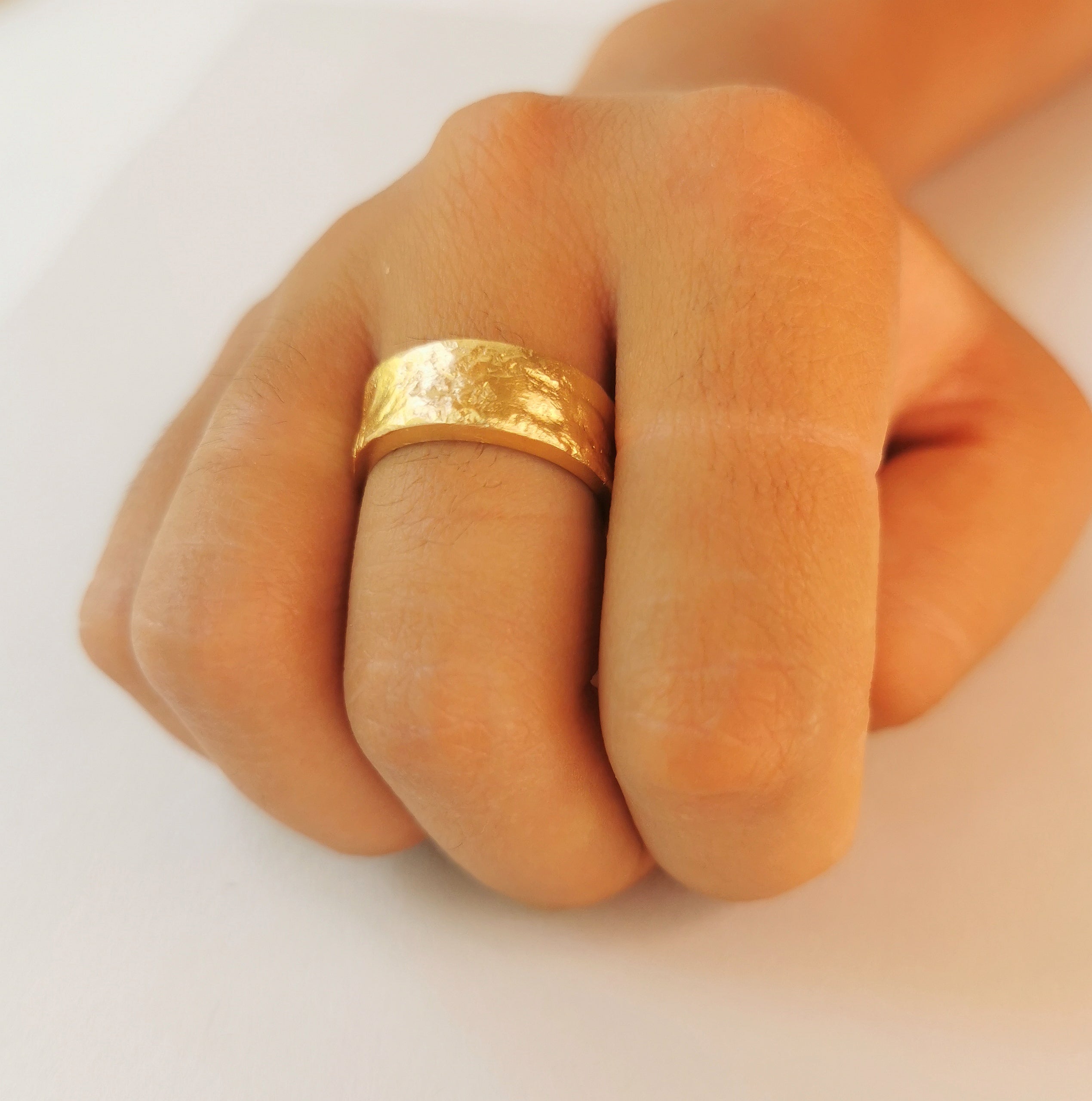 Thick 18k Solid Gold Ring Rough Textured