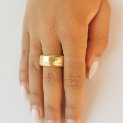 18K Solid Yellow Gold Chunky Wedding Band Ring with Rounded Edges and Rustic Organic Matte Gold Finish-ZadokGold