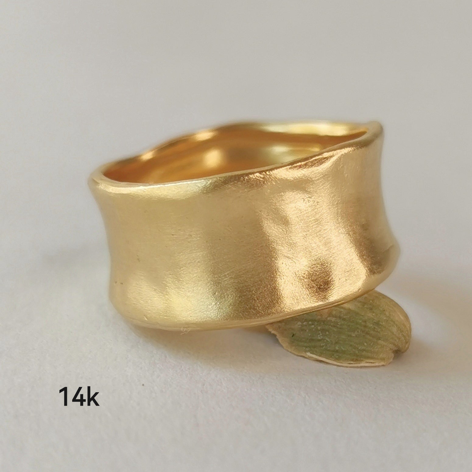 Organic Style 9mm Wide 18k Solid Gold Smooth Wedding Ring