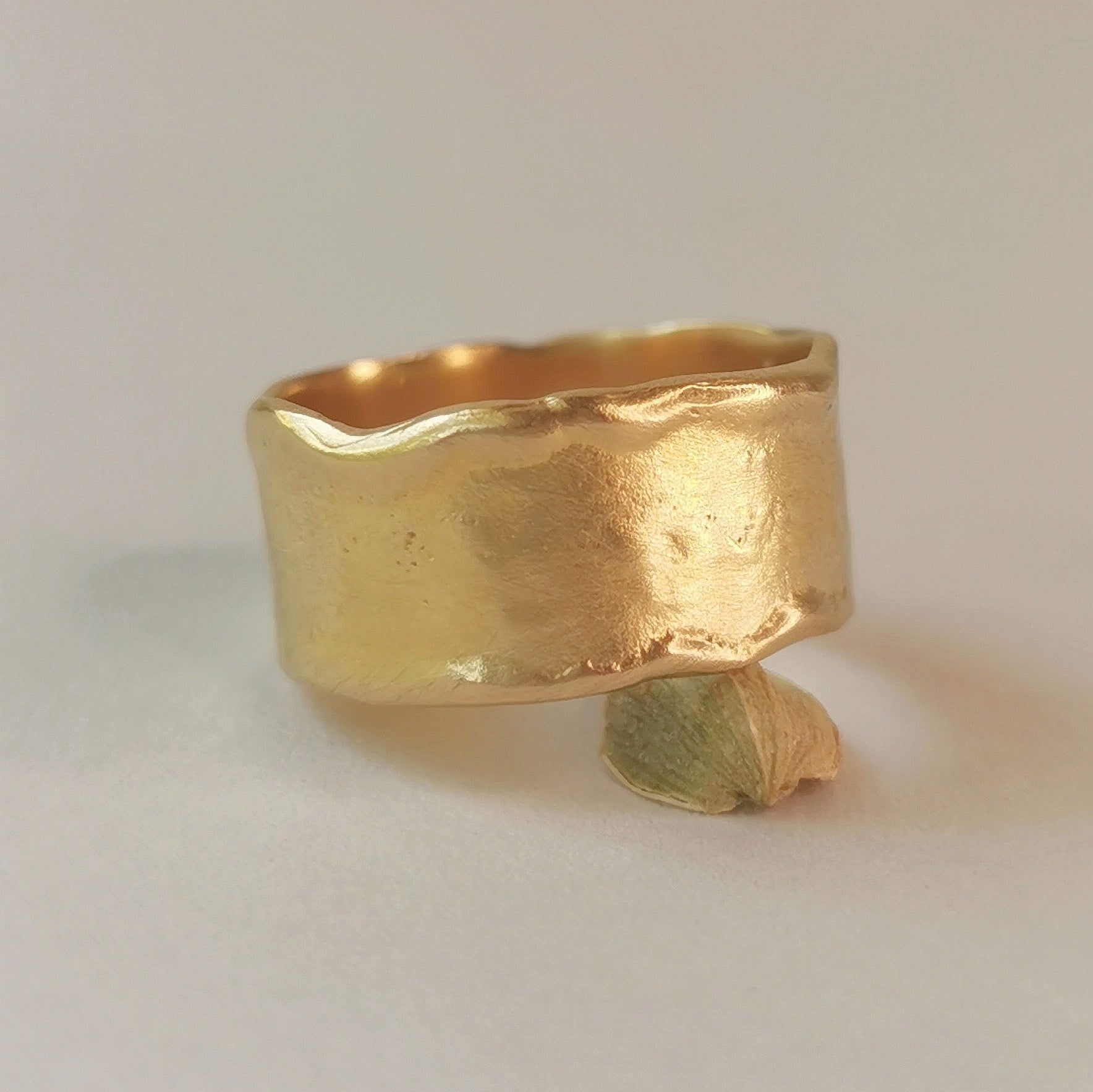 18k Wide Solid Gold Cigar Band Unique Textured Ring