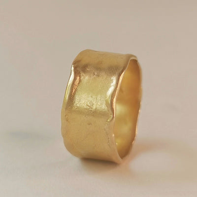 18k Wide Solid Gold Cigar Band Unique Textured Ring