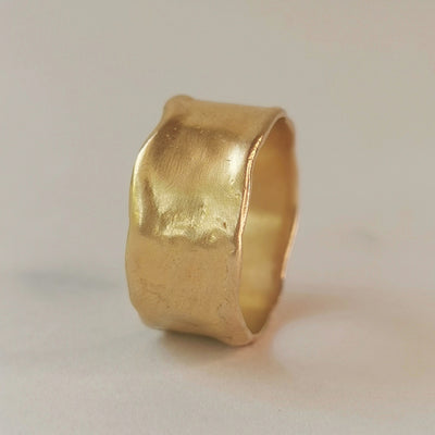 18k Wide Solid Gold Cigar Band Unique Textured Ring