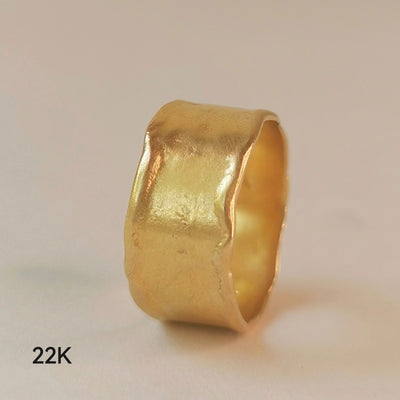 18k Wide Solid Gold Cigar Band Unique Textured Ring