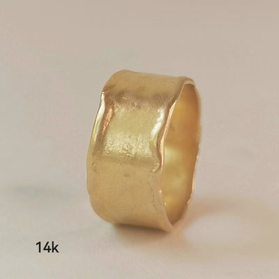 18k Wide Solid Gold Cigar Band Unique Textured Ring