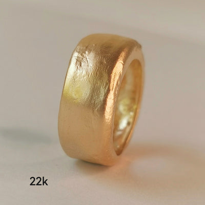 18K Solid Yellow Gold Chunky Wedding Band Ring with Rounded Edges and Rustic Organic Matte Gold Finish-ZadokGold