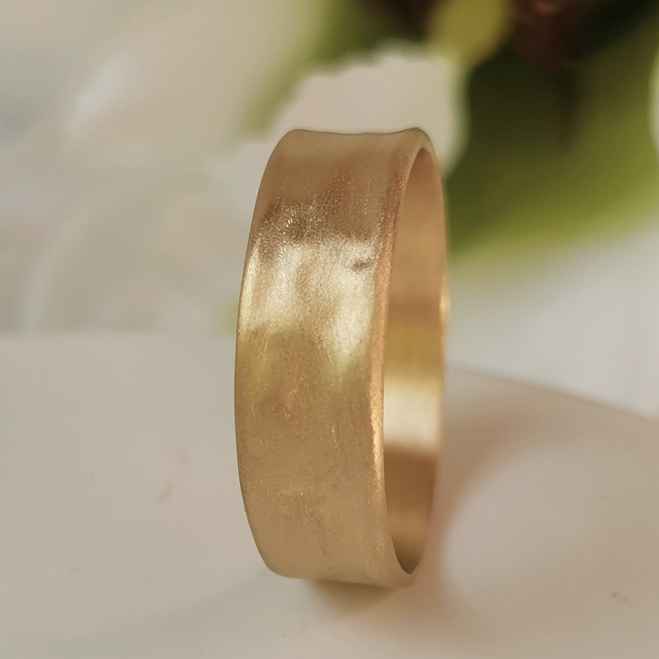 14k Yellow / Rose Gold Wedding Band Soft Hammered Gold Finish