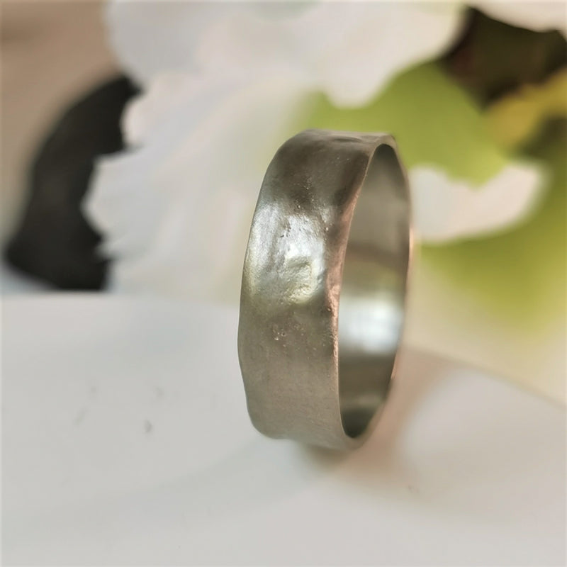 Textured 14k White Gold Rustic Wedding Band-ZadokGold