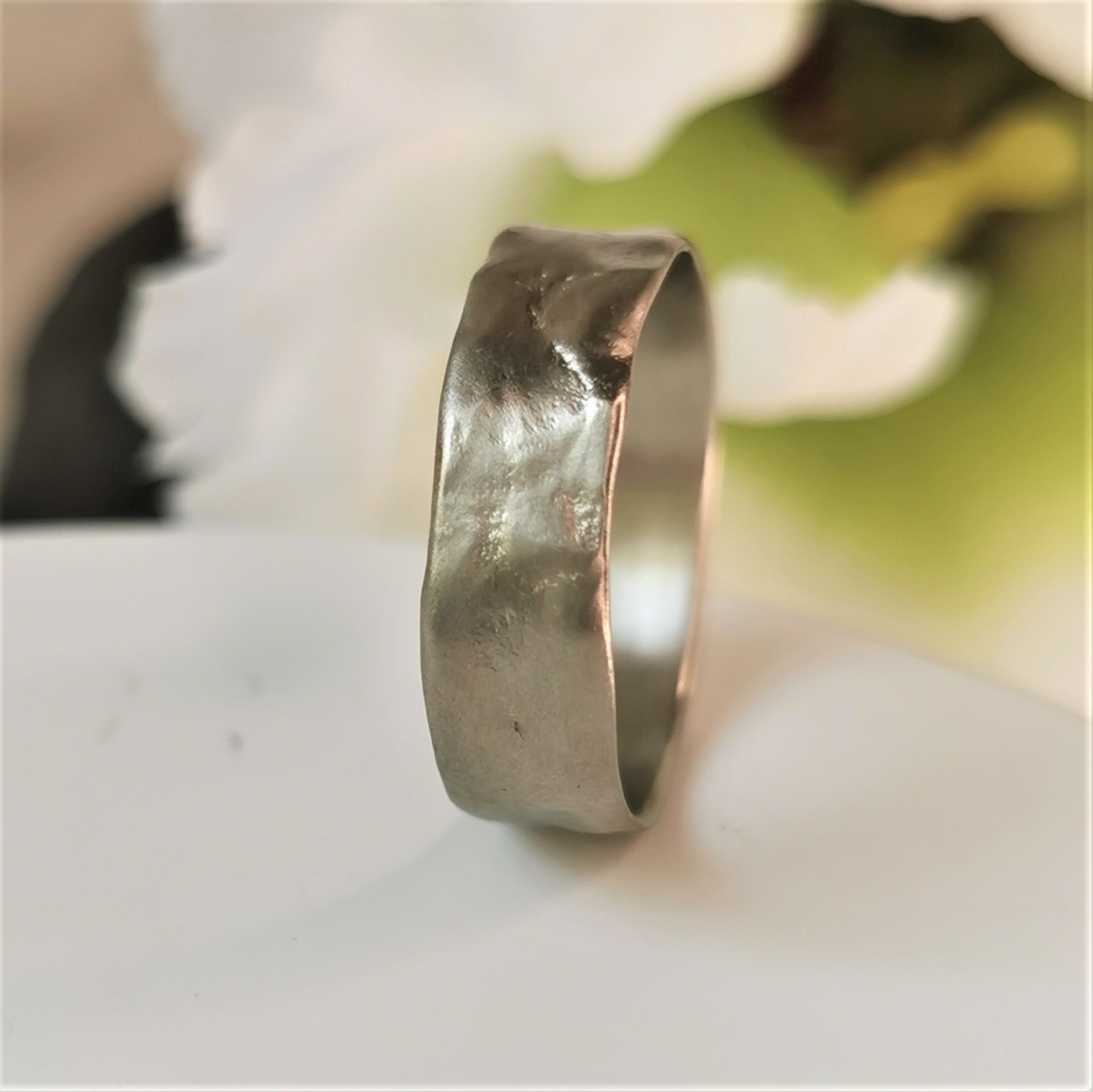 Textured 14k White Gold Rustic Wedding Band