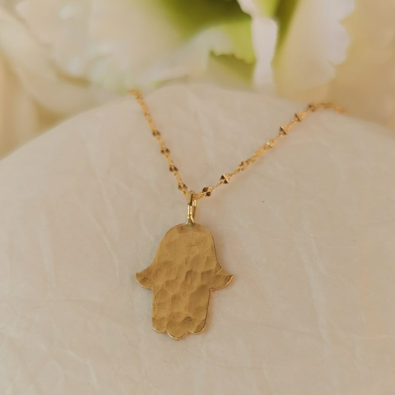 hammered gold hamsa necklace