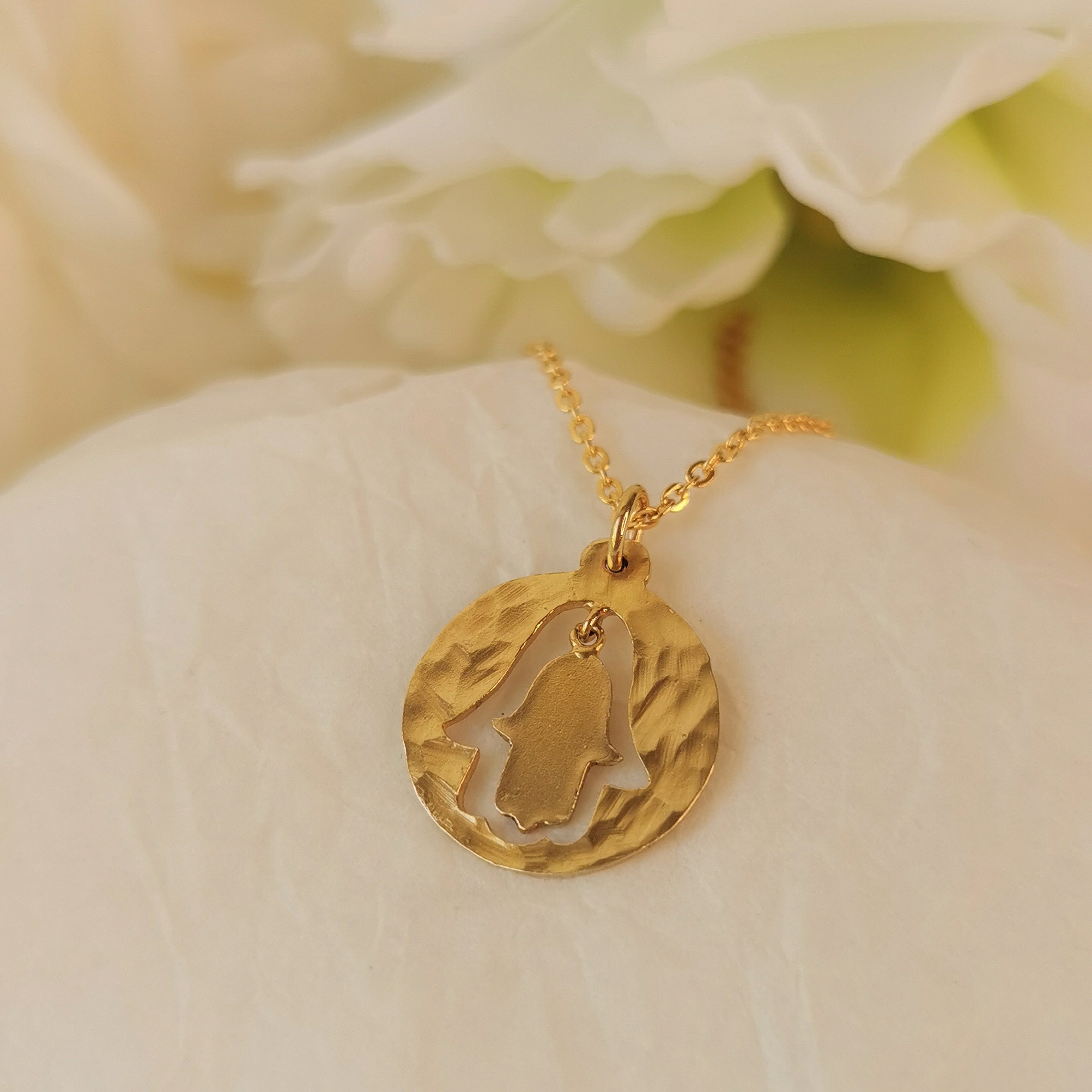 Solid Gold Hamsa Pendant Necklace Judaica Gold Jewelry