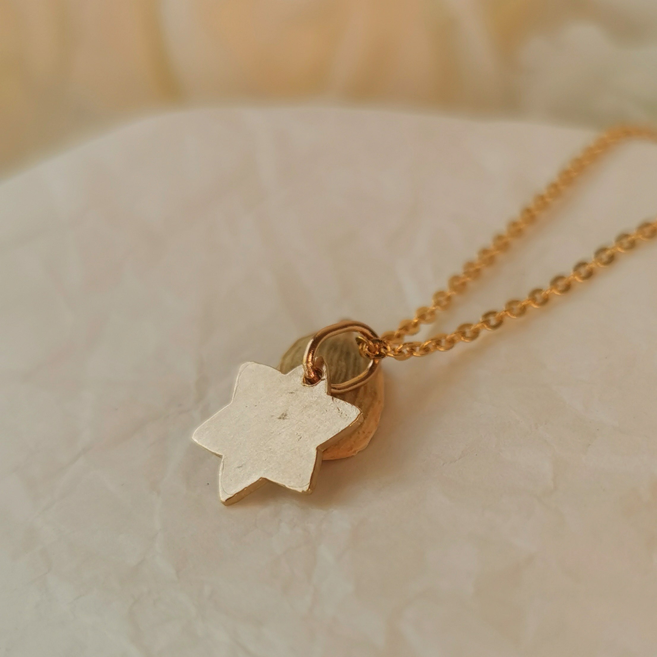 Small Gold Star of David Pendant, Gold/Silver Magen David Made in Israel