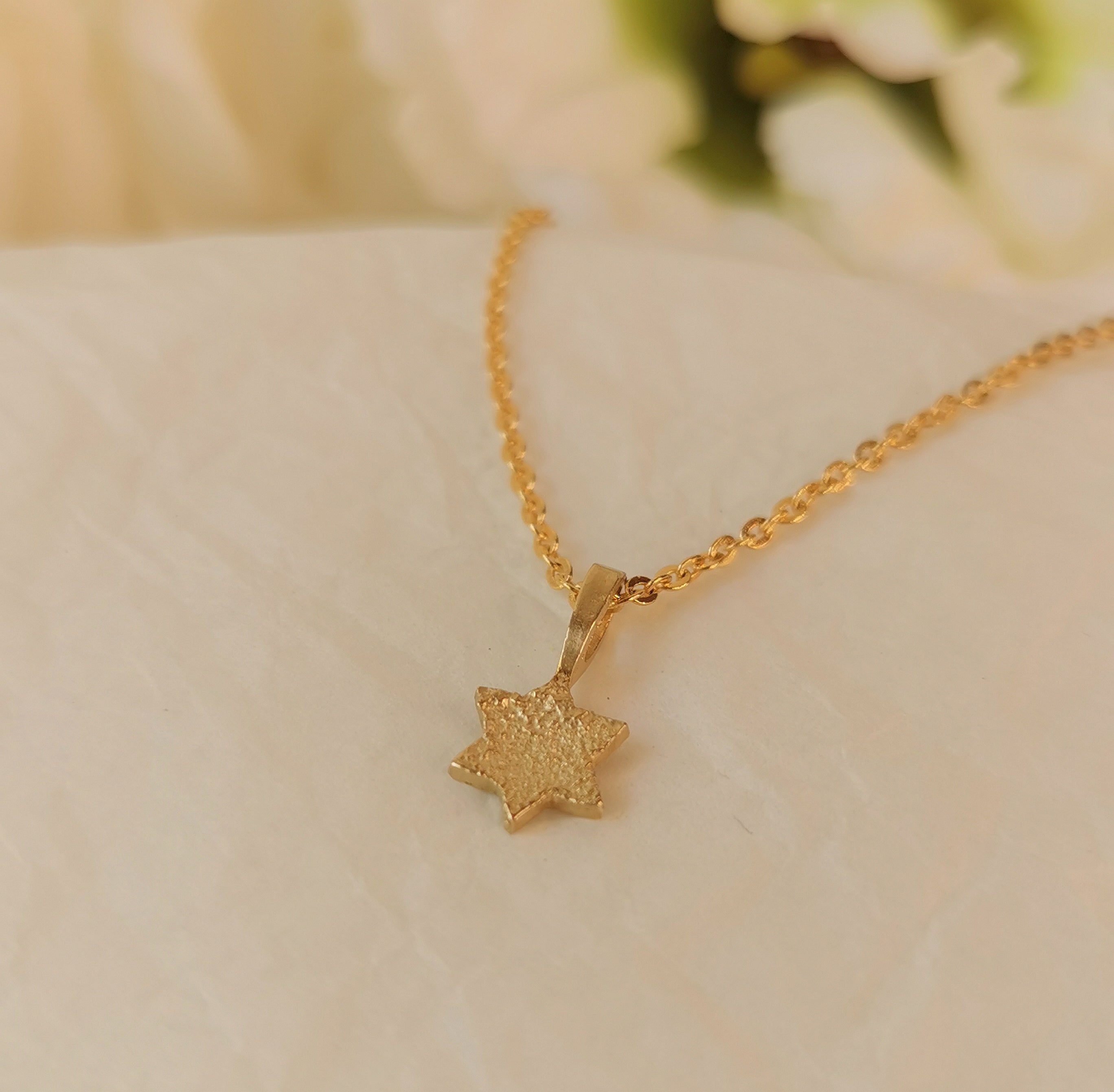 Textured Gold Plated Magen David Star of David Pendant Necklace Made in Israel