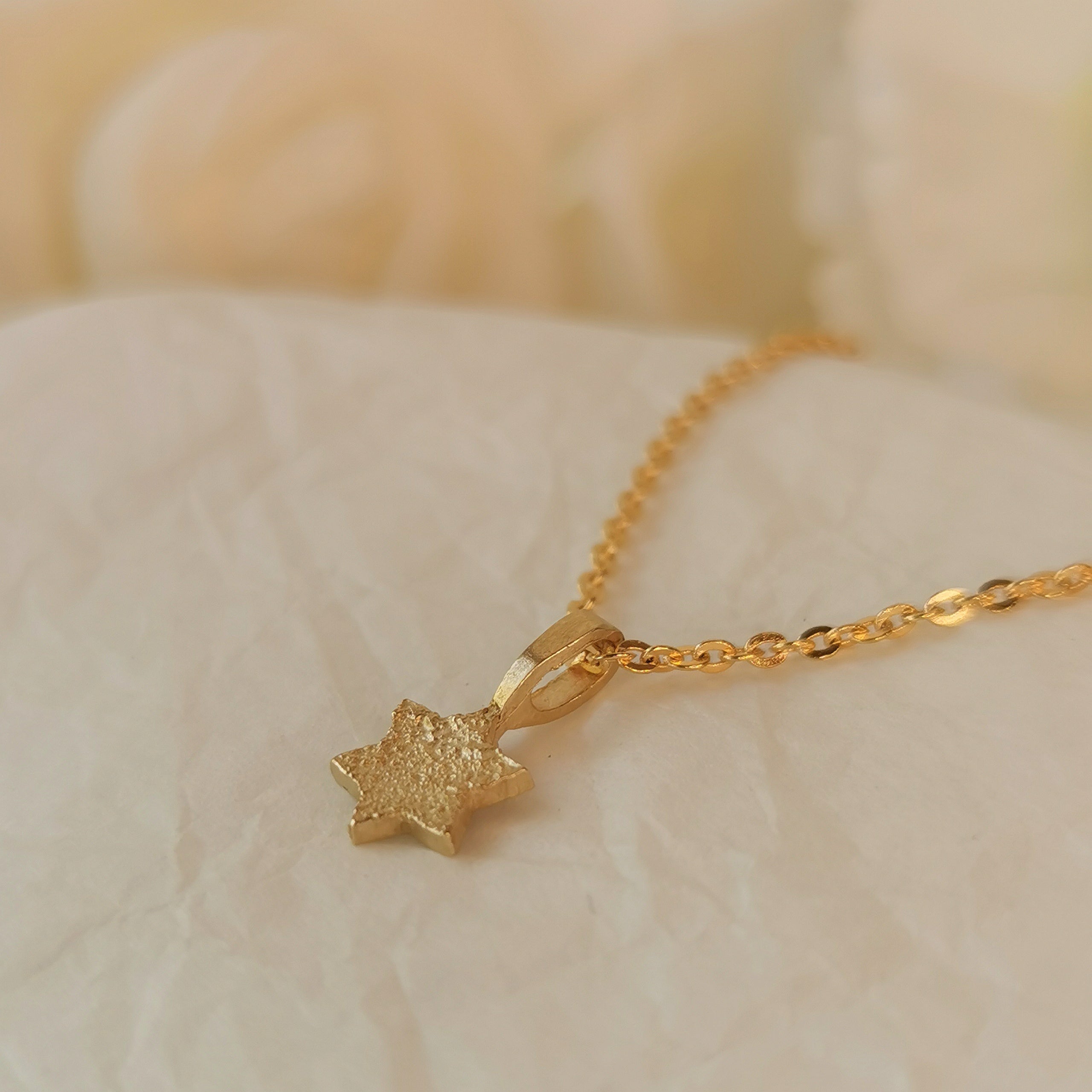 Textured Gold Plated Magen David Star of David Pendant Necklace Made in Israel