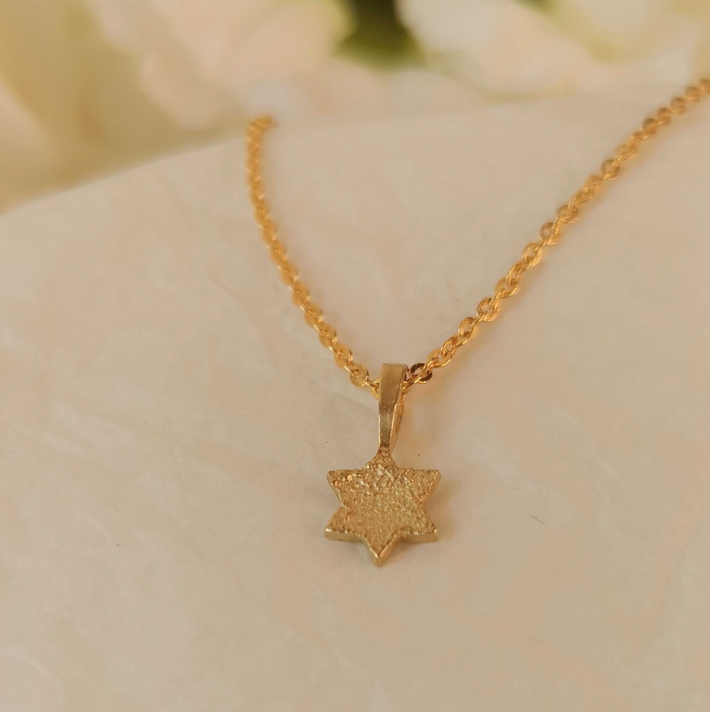 Textured Gold Plated Magen David Star of David Pendant Necklace Made in Israel