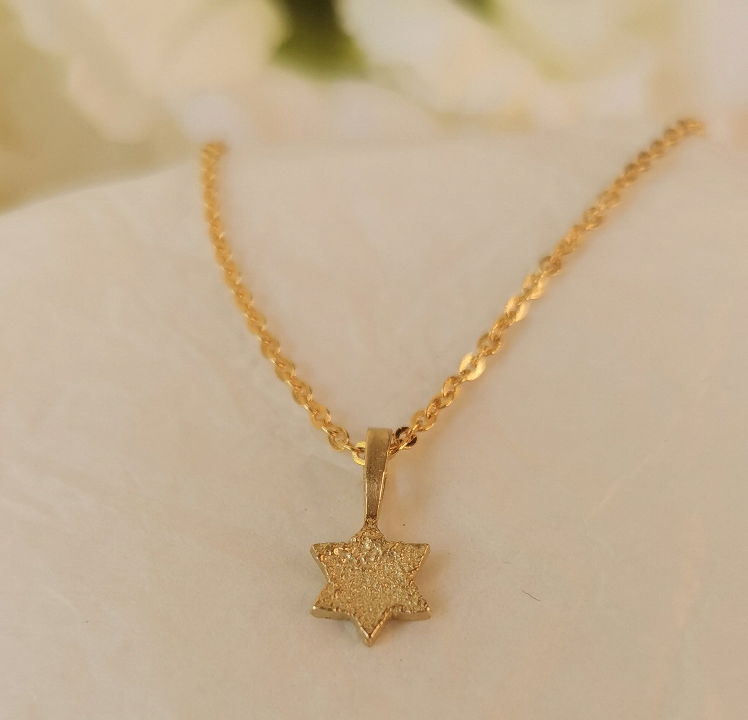 Textured Gold Plated Magen David Star of David Pendant Necklace Made in Israel