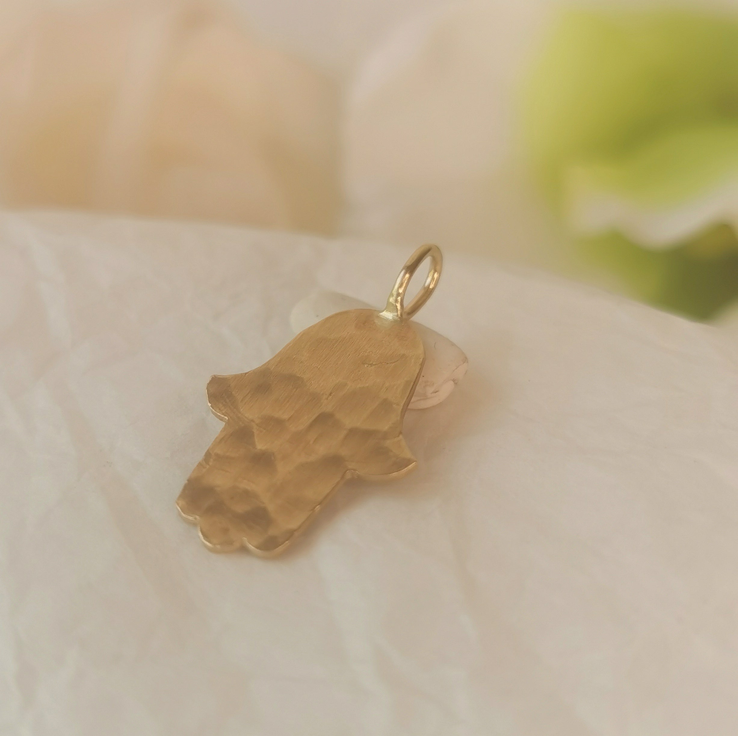 Hammered Solid Gold Hamsa Pendant, Hamsa Necklace Made in Israel