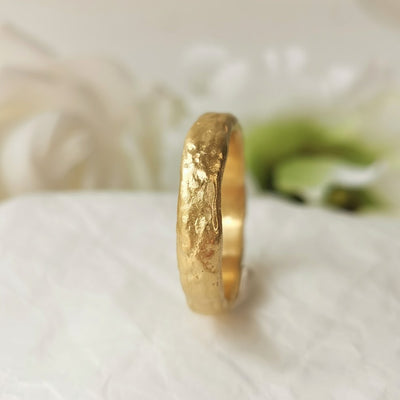 2mm Thick Full Solid 18K Gold Ring 11g, Textured Surface-ZadokGold