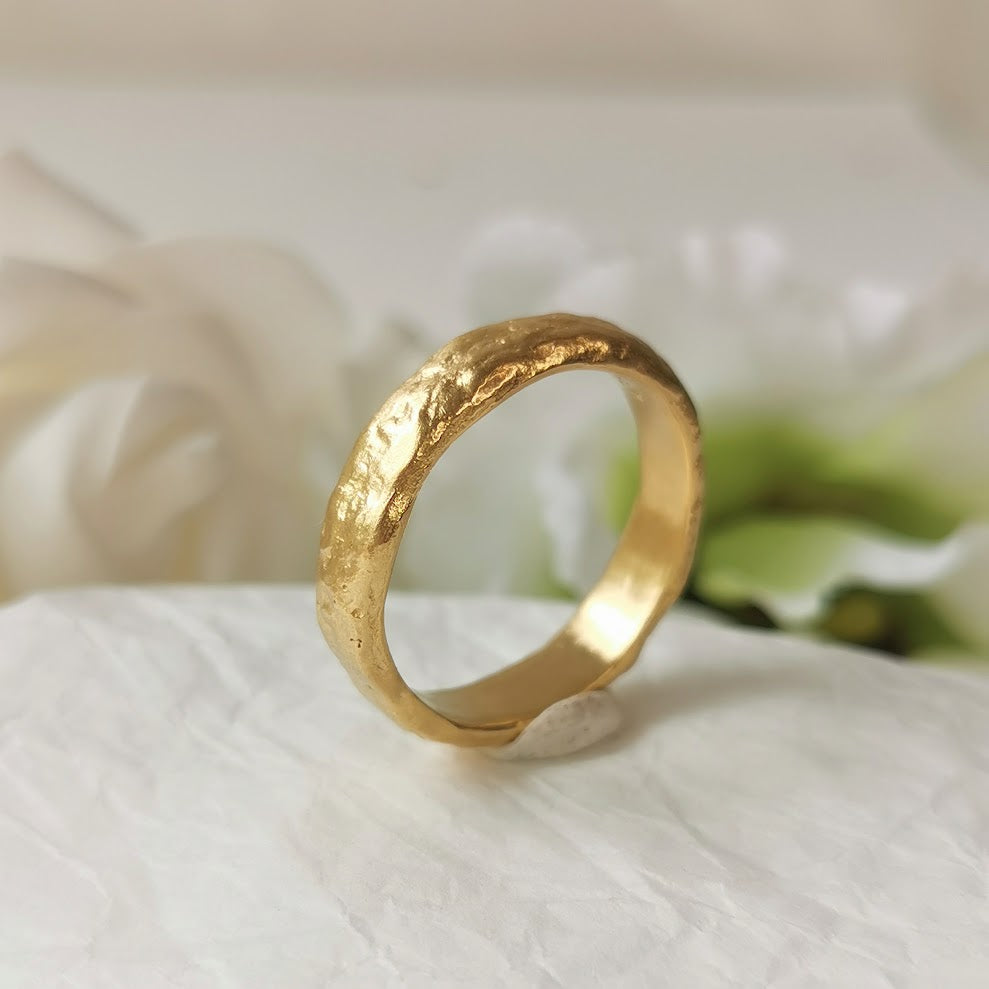 2mm Thick Full Solid 18K Gold Ring 11g, Textured Surface