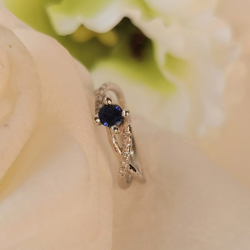 Infinity Twist Diamond and Sapphire Engagement Ring 14k White Gold