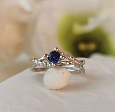 Diamond and Sapphire Engagement Ring 14k White Gold