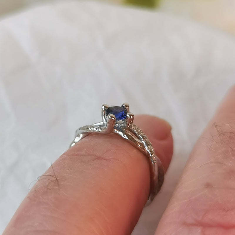 Infinity Twist Diamond and Sapphire Engagement Ring 14k White Gold