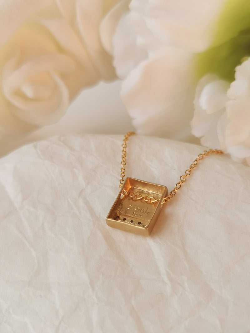 14k Gold Square Pendant Necklace with 5 Diamonds-ZadokGold