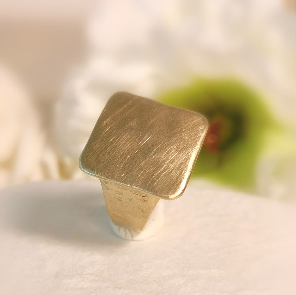 Large 14k Gold Signet Ring, 12mm Square Chunky Ring