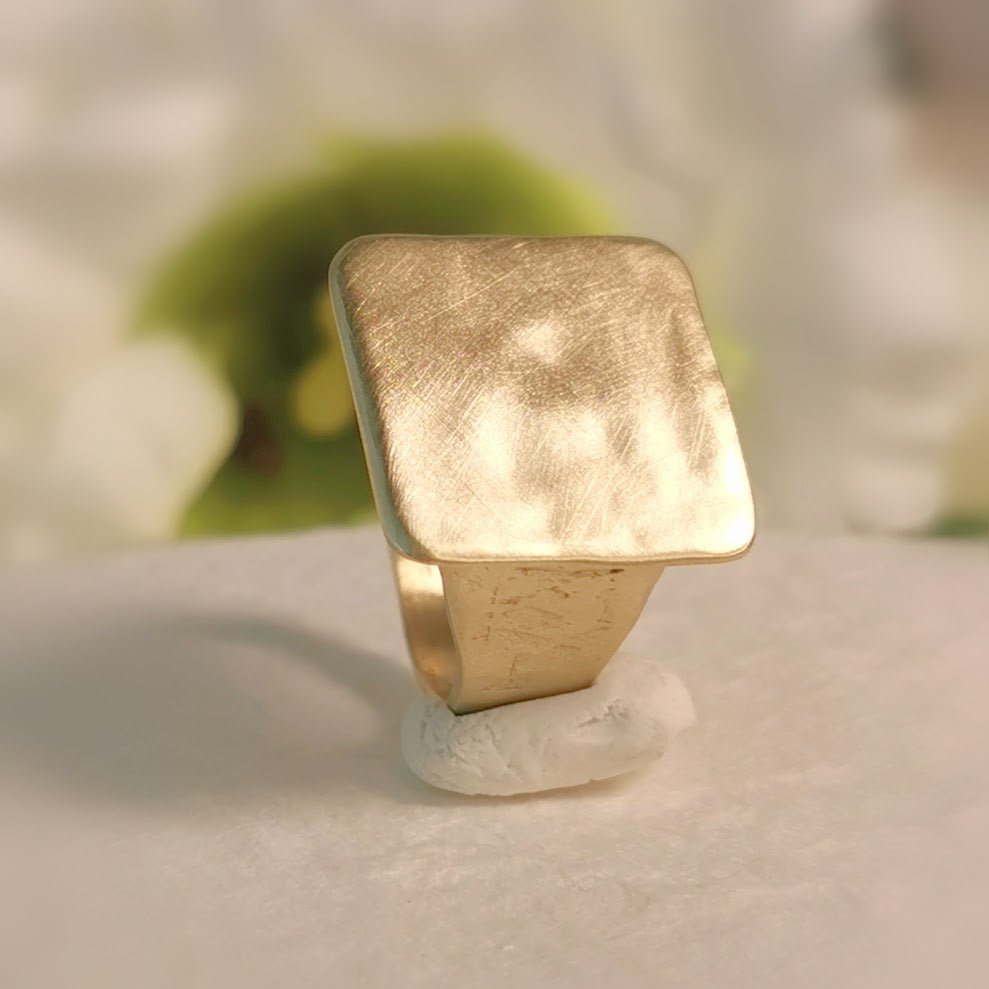 Large 14k Gold Signet Ring, 12mm Square Chunky Ring