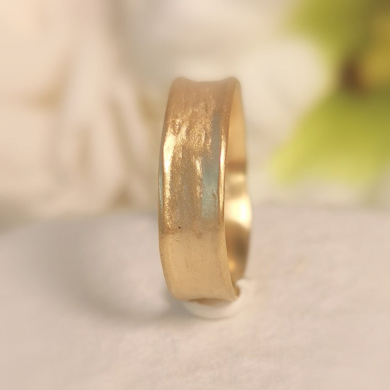 18K Solid Gold Hammered Unique Textured Men&