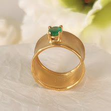 Green Emerald Large 12mm Wide 18k Gold Band Ring