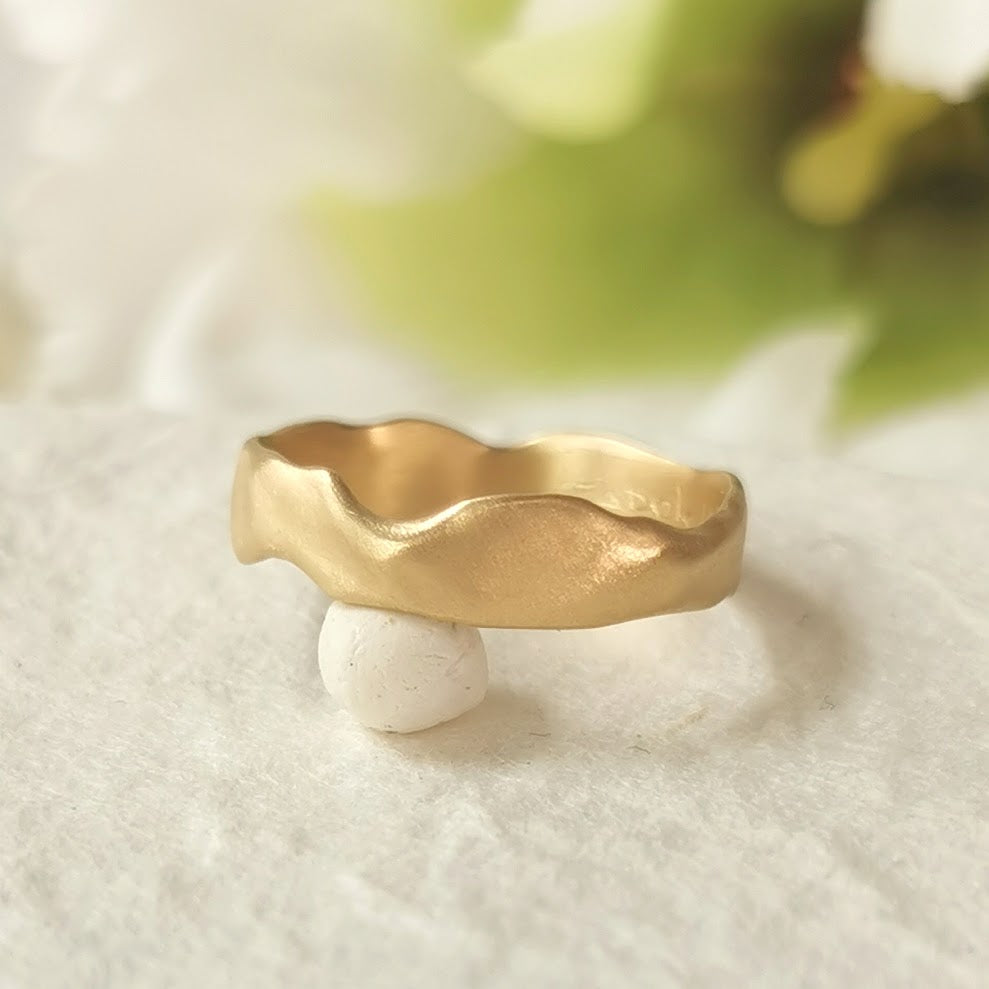 Unique 14k Smooth Gold Ring Organic Matte Finish