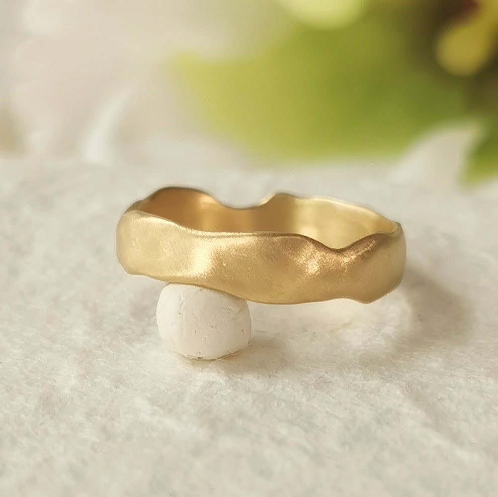 Unique 14k Smooth Gold Ring Organic Matte Finish