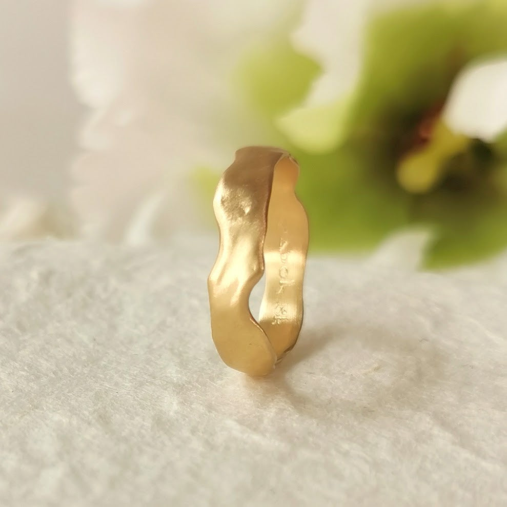 Unique 14k Smooth Gold Ring Organic Matte Finish