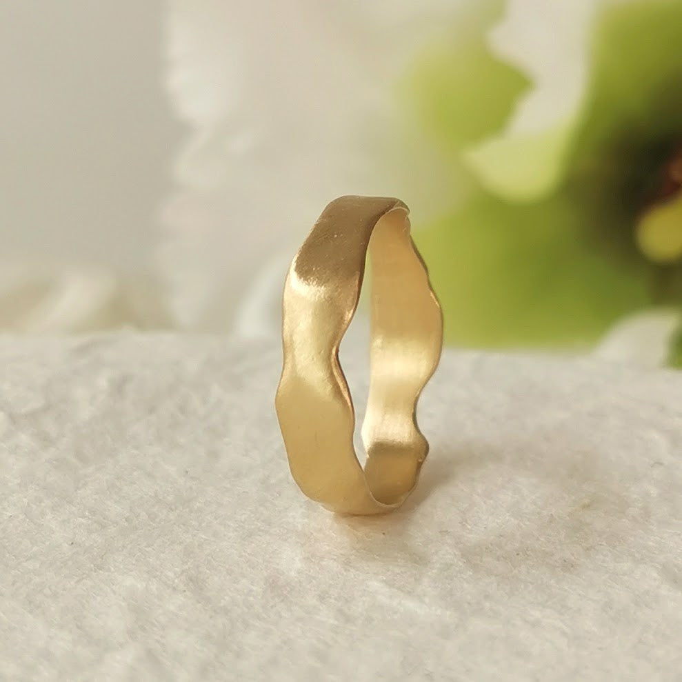 Unique 14k Smooth Gold Ring Organic Matte Finish