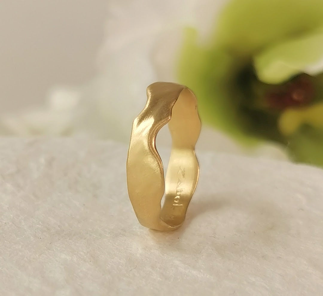 Unique 14k Smooth Gold Ring Organic Matte Finish