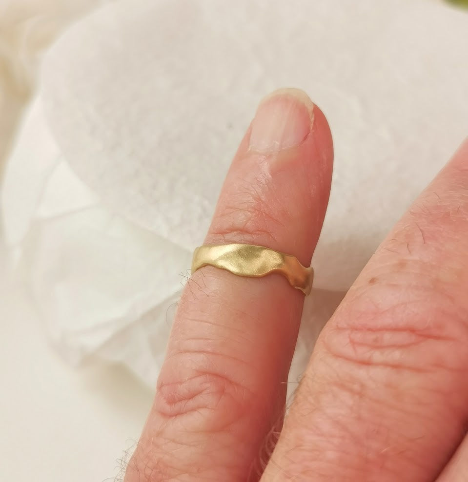 Unique 14k Smooth Gold Ring Organic Matte Finish