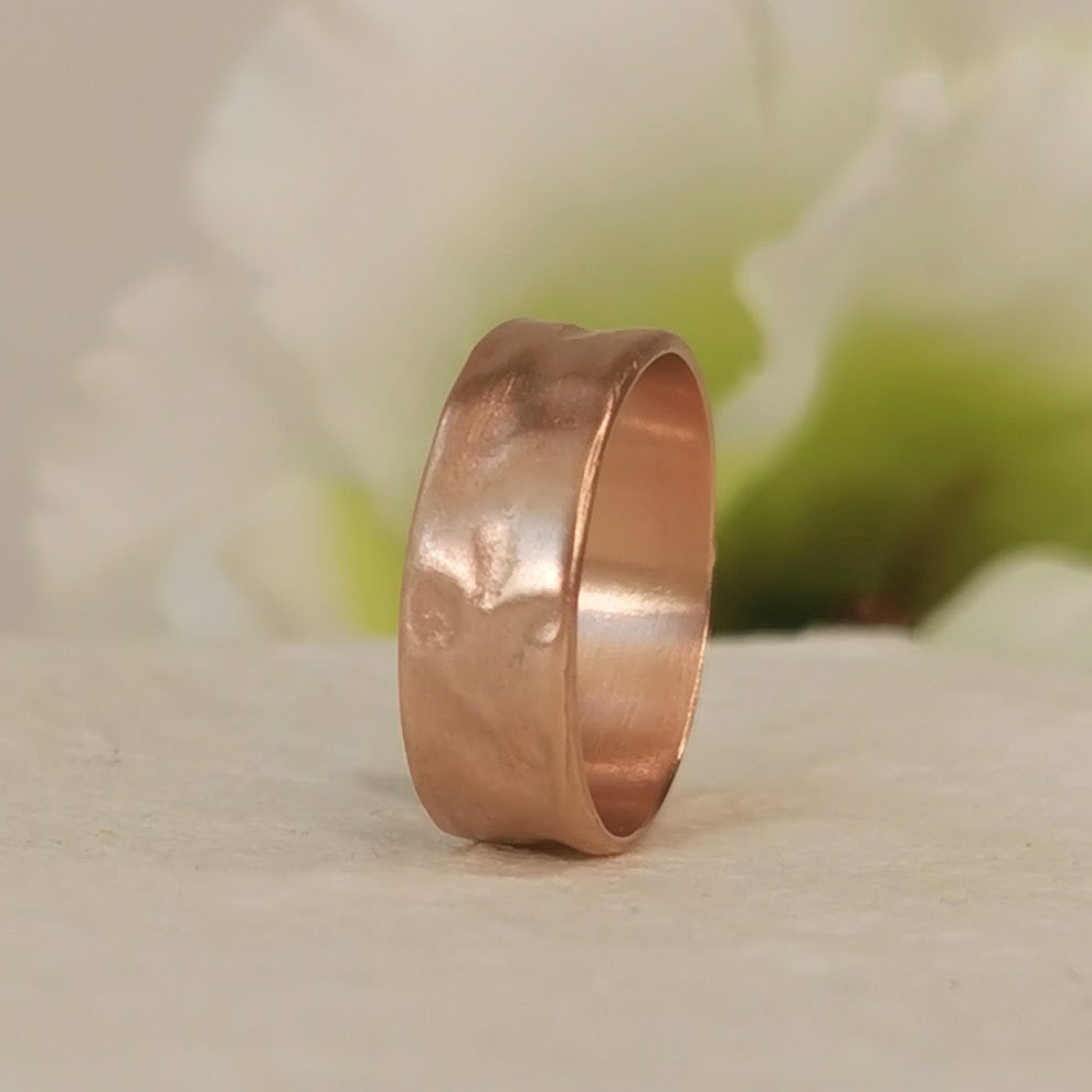 14k Yellow / Rose Gold Wedding Band Soft Hammered Gold Finish