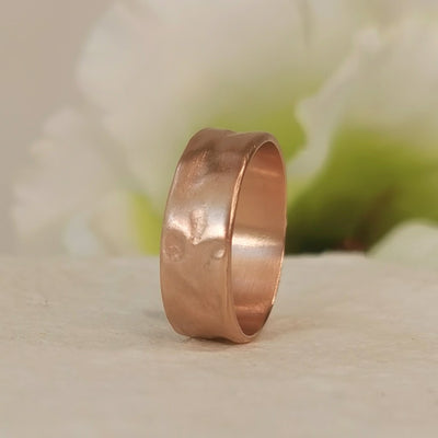 14k Yellow / Rose Gold Wedding Band Soft Hammered Gold Finish-ZadokGold