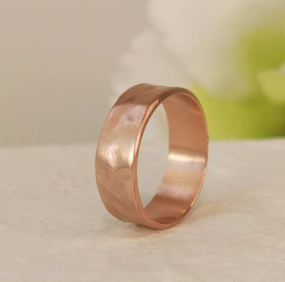 14k Yellow / Rose Gold Wedding Band Soft Hammered Gold Finish