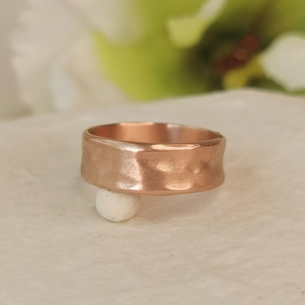 14k Yellow / Rose Gold Wedding Band Soft Hammered Gold Finish