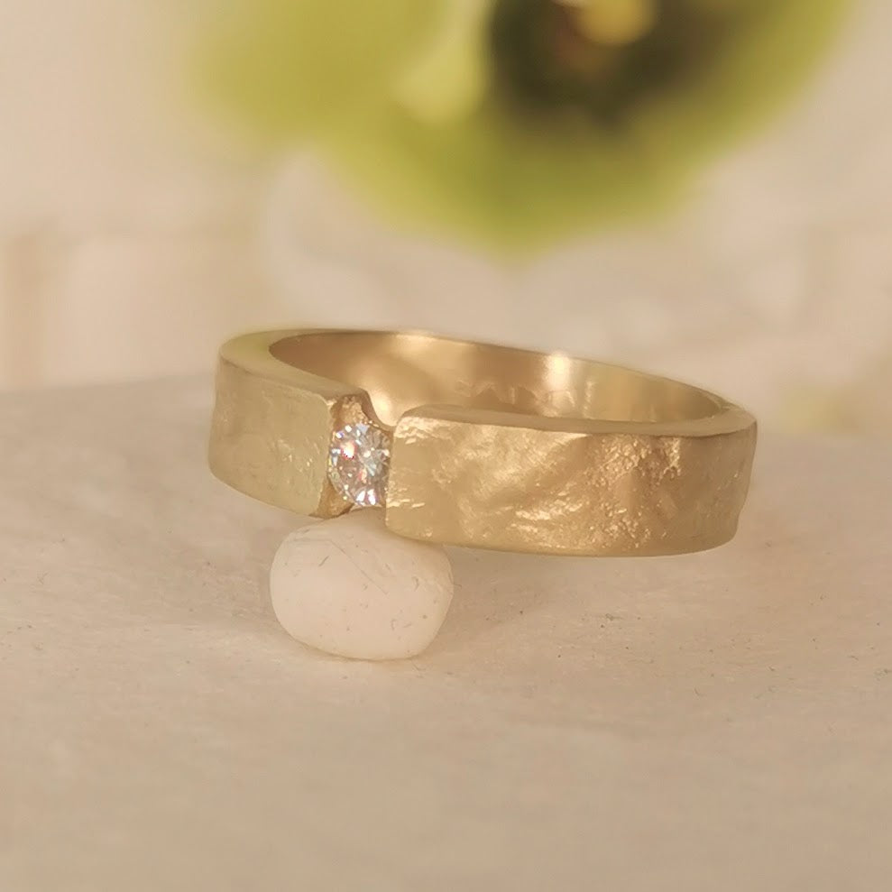 Diamond Engagement Ring - 14k Gold 5mm Wide Band