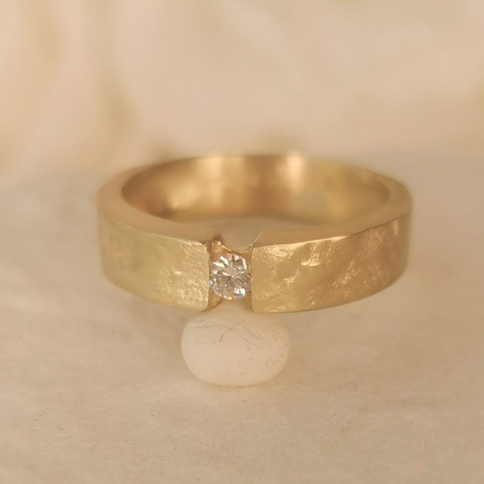 Diamond Engagement Ring - 14k Gold 5mm Wide Band