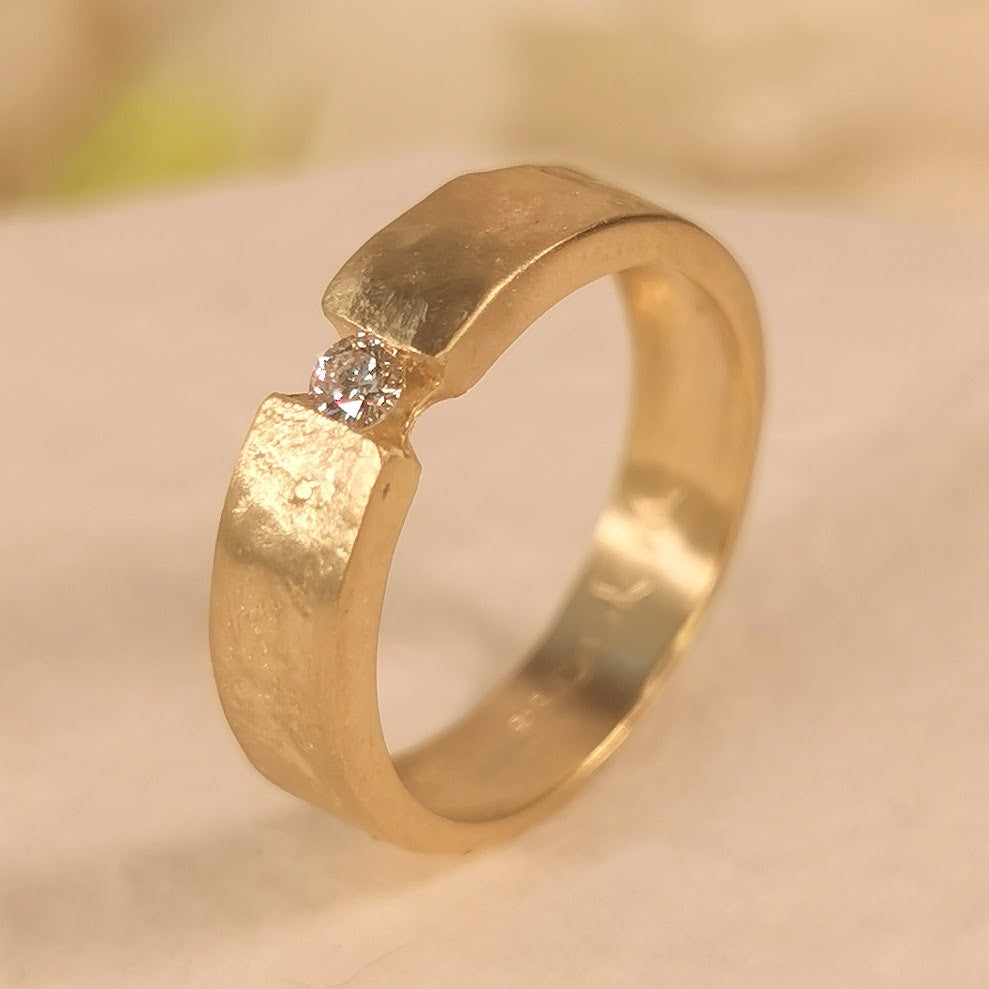 Diamond Engagement Ring - 14k Gold 5mm Wide Band