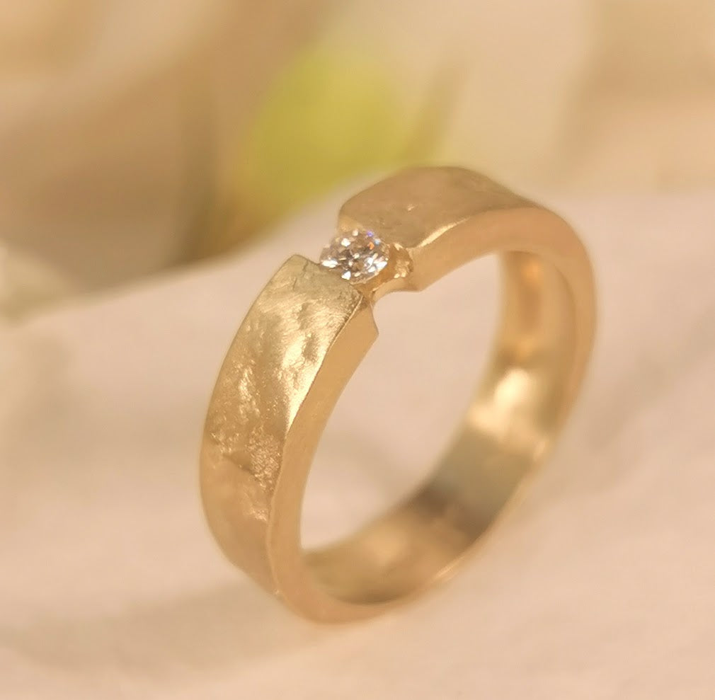 Diamond Engagement Ring - 14k Gold 5mm Wide Band