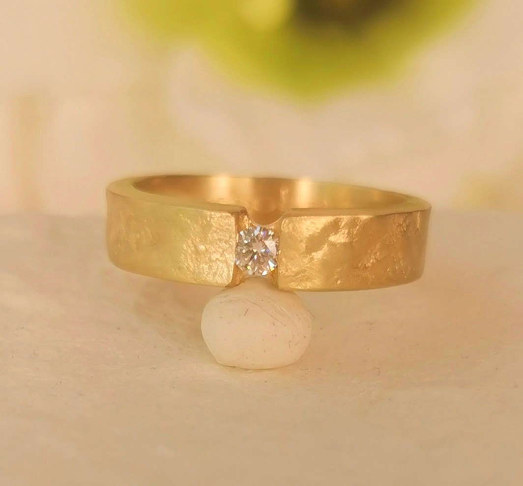 Diamond Engagement Ring - 14k Gold 5mm Wide Band