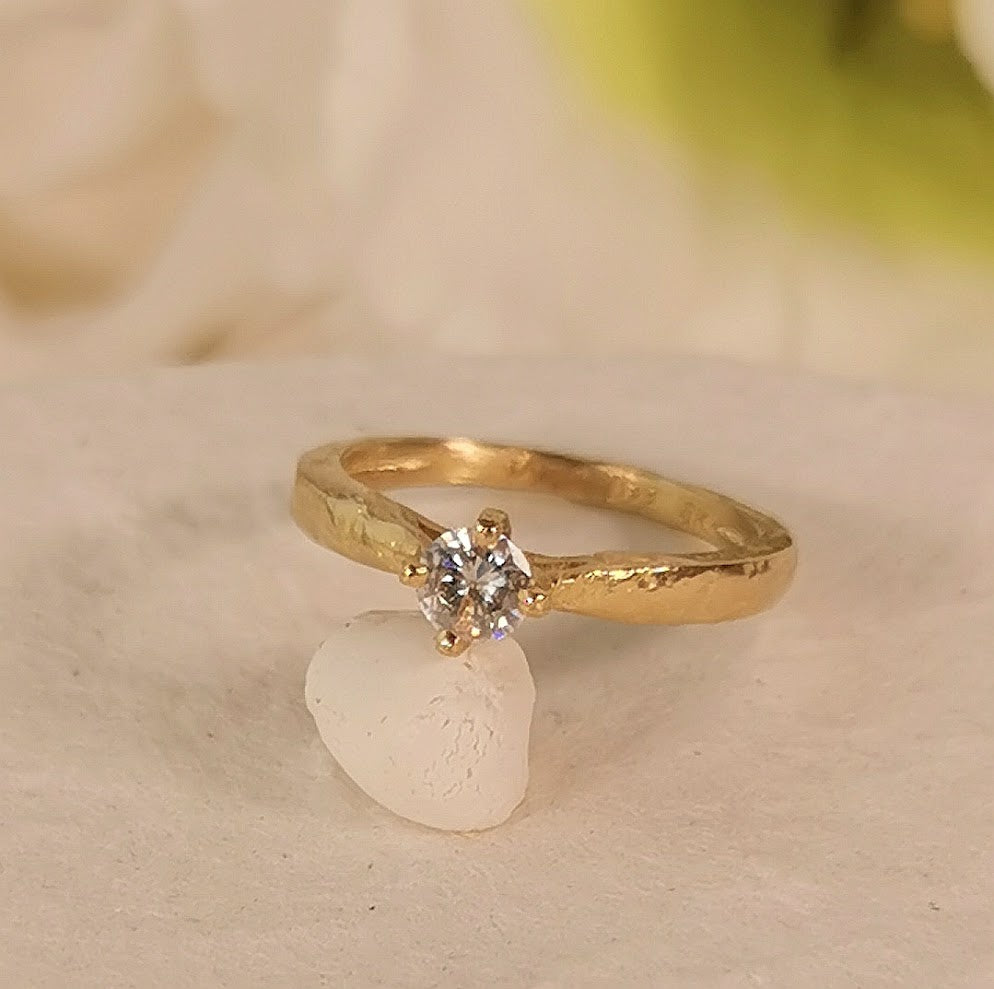 Thick Gold 0.5ct Diamond Engagement Ring Rustic Texture