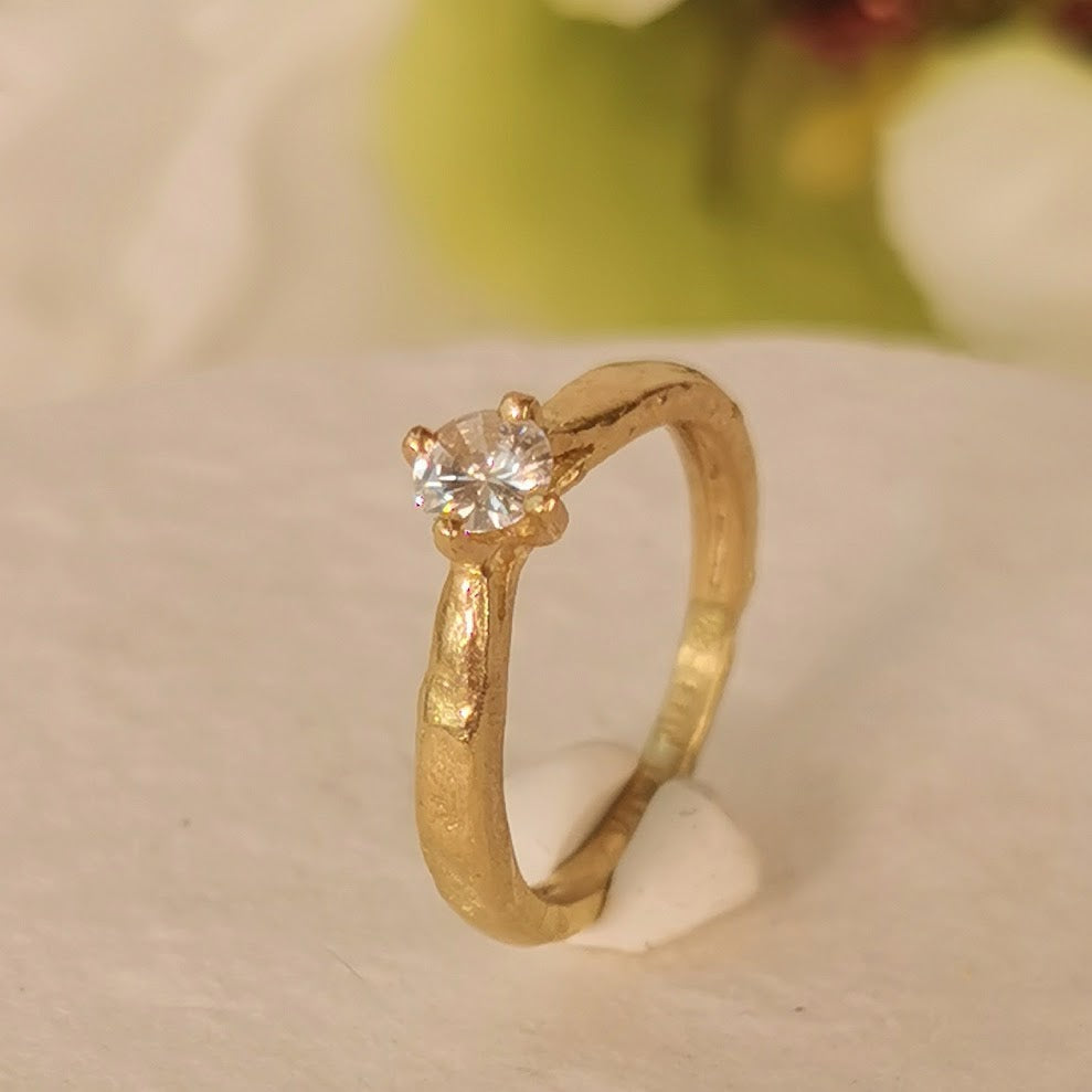 Thick Gold 0.5ct Diamond Engagement Ring Rustic Texture