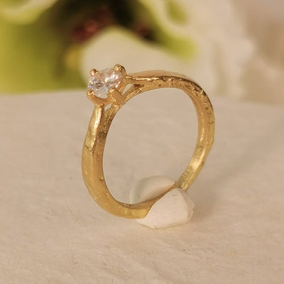 Thick Gold 0.5ct Diamond Engagement Ring Rustic Texture-ZadokGold