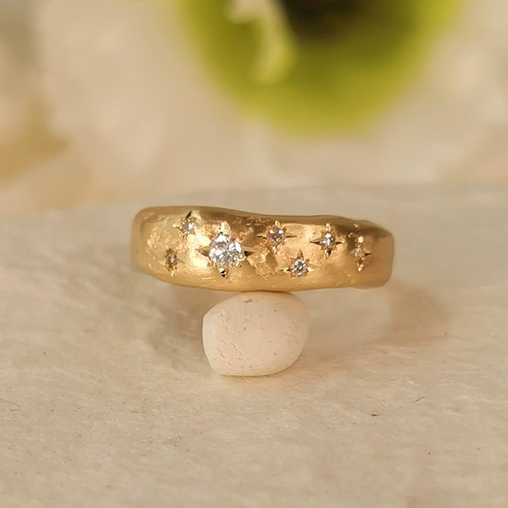 Small Star Diamonds Nature Inspired 14k Gold Ring