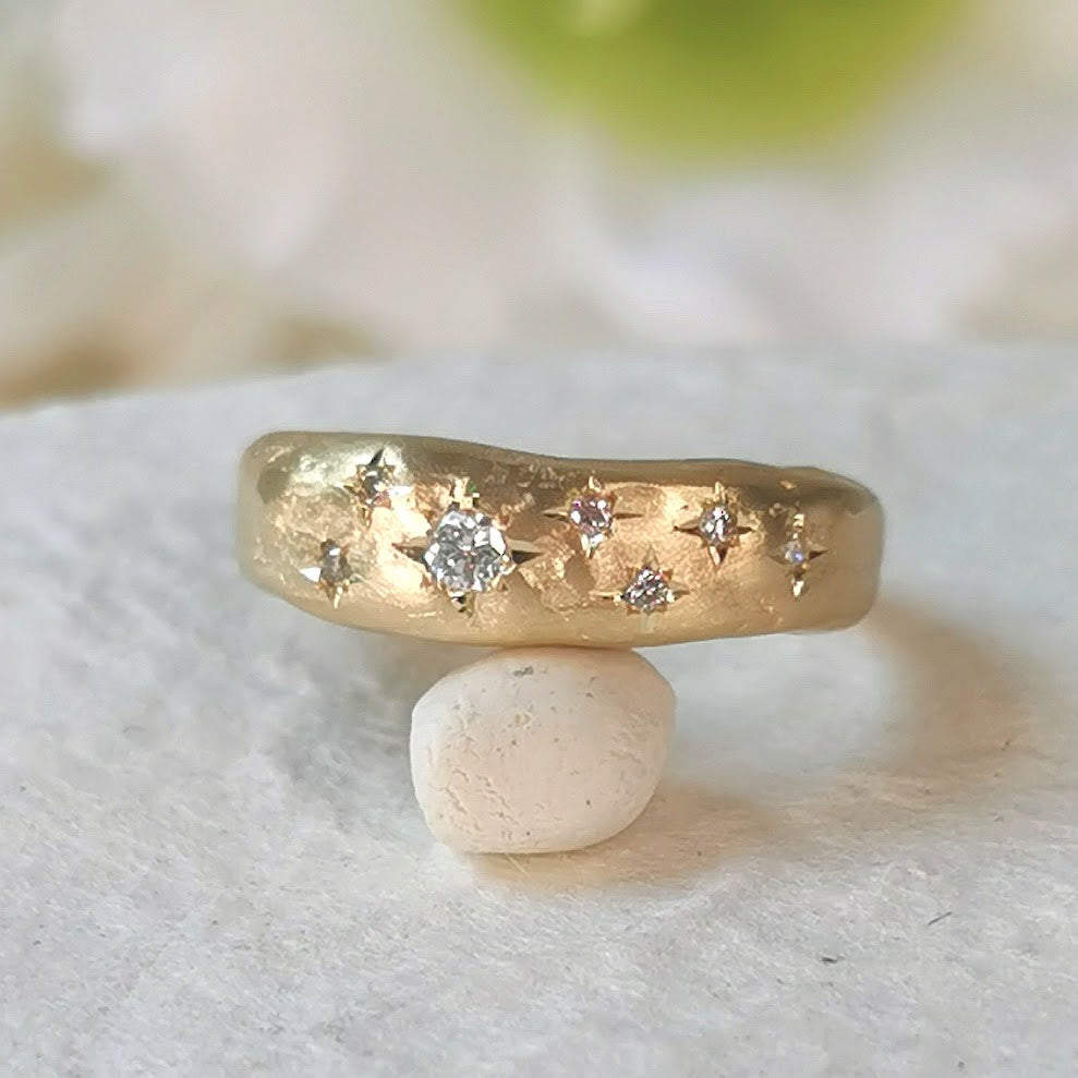 Small Star Diamonds Nature Inspired 14k Gold Ring